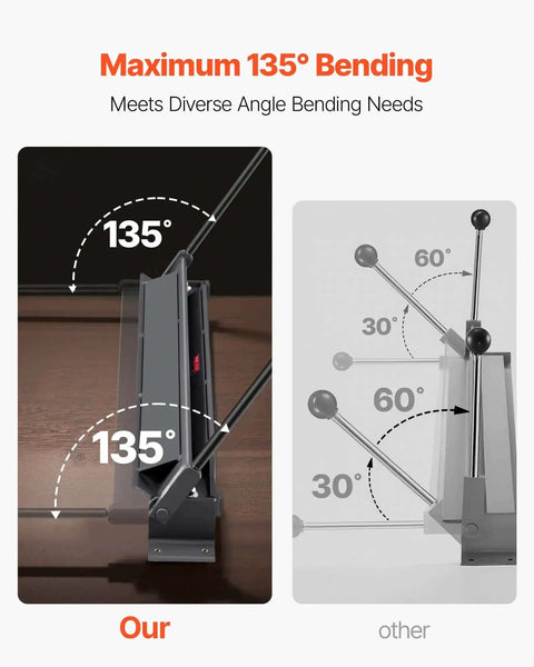 Comparison of Box And Pan Brake 30 Inch Sheet Metal Bender featuring maximum 135-degree adjustable angle vs other models