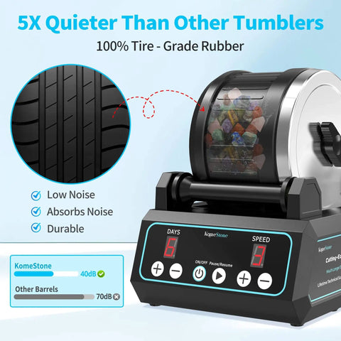 Pro Grade Brushless Rock Tumbler Polisher Kit with 2.5lb large barrel, three speed settings and 9 day timer, front view
