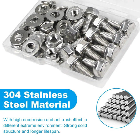 10 Sets 5/16-18 By 1 Inch Flanged Hex Bolts Kit With 5/16-18 Nuts Flat Washers And Spring Lock Washers In 304 Stainless Steel 18-8