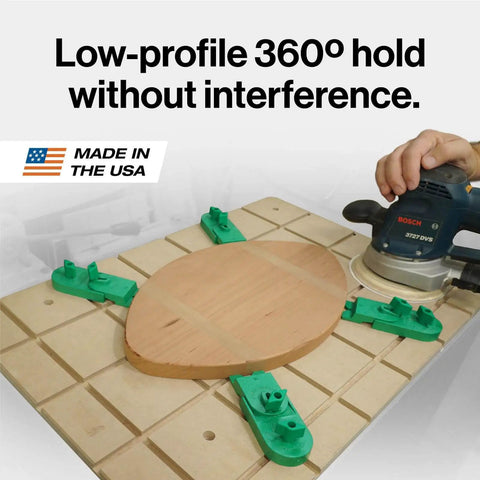 Matchfit Inline Dovetail Ramp Clamps For Track System Low Profile Rotating Heads For CNC Routing And Sleds 2 Pack holding wood on CNC machine