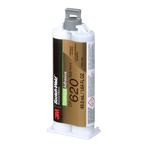 Urethane Adhesive DP620NS Black 48.5 mL Duo-Pak, non-sag fast-curing adhesive for varied materials, front view of cartridge