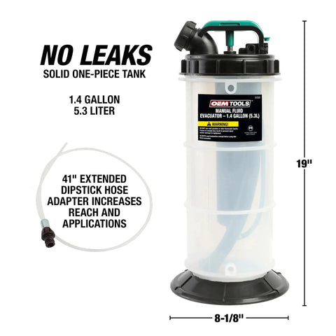 Manual Fluid Extractor Pump For Oil, Coolant, And Transmission Fluid, 1.4 Gallon Capacity with Hose and Adapter