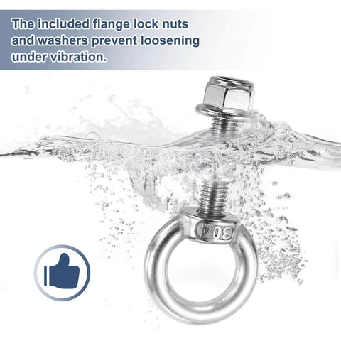 M3 Shoulder Eye Bolts Set 2 Pieces 304 Stainless Steel Lifting Ring Threaded Eye Bolts submerged in water with lock nuts and washers