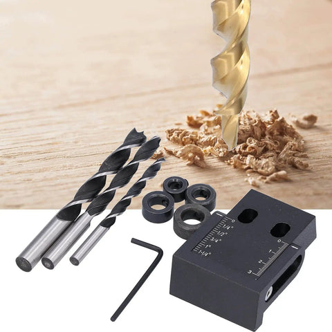 Pro Grade 39 Piece Pocket Hole Jig Kit With 15 Degree Oblique Drill Angle Aluminum Alloy Construction, positioned on wood