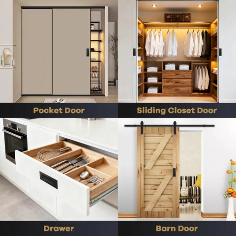 Matte Black Pocket Door Hardware With Recessed Flush Finger Pull, 304 Stainless Steel Sliding Door Handle For Closet, Barn Doors, Drawers