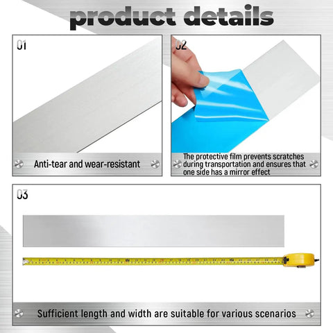 304 Stainless Steel Brushed Gap Filler Trim Strip 4 x 30 Inch Silver For Home Kitchen Projects with protective film and measuring tape