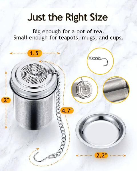 Two Pack Extra Fine Micron Mesh Tea Infusers With Extended Chain Hook For Loose Leaf Tea And Spices, Eighteen Eight Stainless Steel Tea Strainer