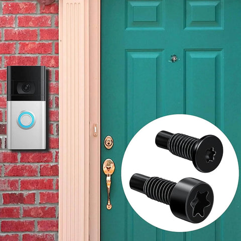Doorbell security screws set beside a mounted video doorbell