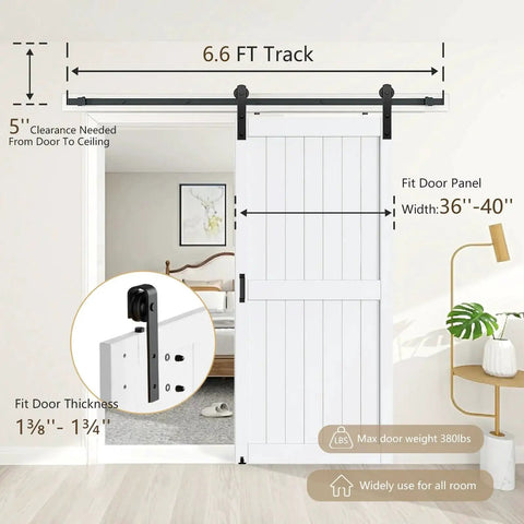 Heavy Duty 6.6Ft Barn Door Hardware Kit With Floor Guide And 2 Lockable Handles For Interior Exterior Use, Smooth Sliding Track For 36 To 40 Inch Wide Panels, Includes J Shape Hangers, Supports Up To 380 Lbs installed view