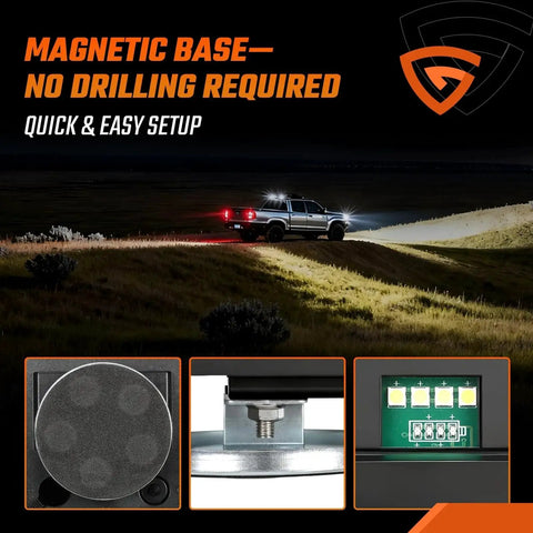 GEARPASS magnetic wireless trailer lights kit with DOT-LED IP65; magnetic base, bolt mount, and three close-ups.