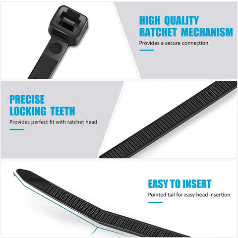 Heavy Duty 24 Inch Zip Ties 0.35 Inch Wide, 200 Lb Tensile Strength, Big Black Cable Ties For Bundling, Indoor Outdoor Use, 50 Pack