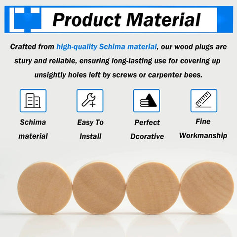 Wood Plugs Set, 150 Pcs Assortment In Four Sizes 3/16 Inch, 5/16 Inch, 3/8 Inch, 1/2 Inch, Schima Wood Plugs For Furniture
