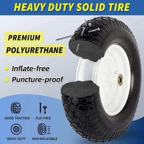 Solid Wheelbarrow Tire 16 Inch 4.80 4.00 8 Flat Free Wheel And Tire With 6 Inch Centered Hub And Five Eighth Inch Axle Bore