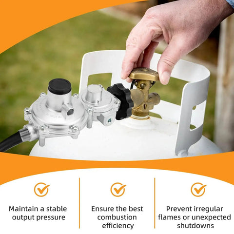 Two Stage Propane Regulator With Soft Nose POL Connection installed on propane tank
