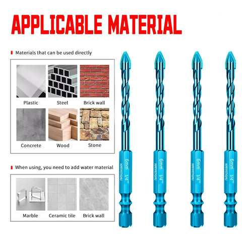 Drill bits with materials list for High Strength Eccentric Drill Bit Set One Quarter Inch Shank 5 Piece Tungsten Steel M35