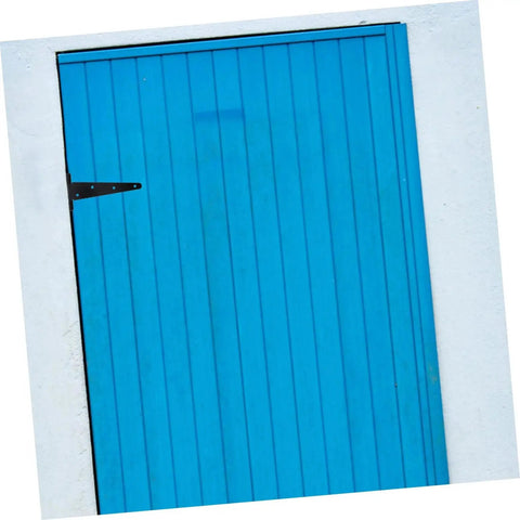 Heavy Duty Gate Hinge With Slotted Design For Wooden And Vinyl Gates Highly Durable Iron Construction Adjustable For Easy Installation And Precise Angle Alignment Outdoor Gate Hardware For Enhanced Door Stability And Max Load Bearing Capacity NAMOARLY installed on blue door.