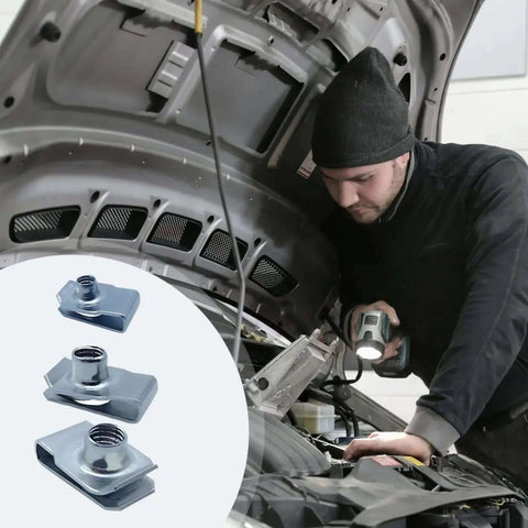 Mechanic using 60 Pcs Stainless Steel U Clip Nuts Set M6 M8 M10 304 Grade Speed Clip Fasteners for auto repair