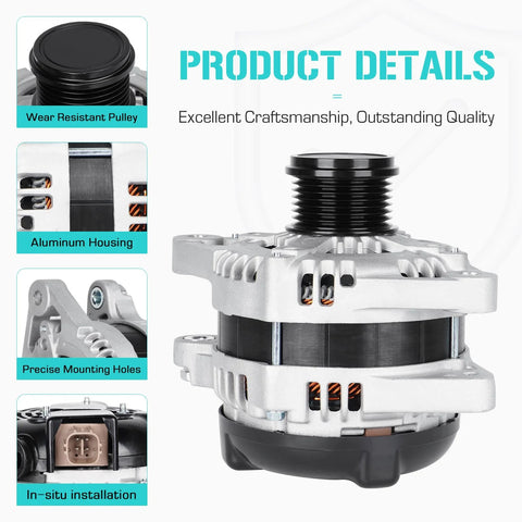 3.5L 150Amp Alternator Replacement Fits Highlander 2011-2016 Sienna 2007-2016 Venza 2010-2015 ES350 2016-2018 RX350 2010-2014