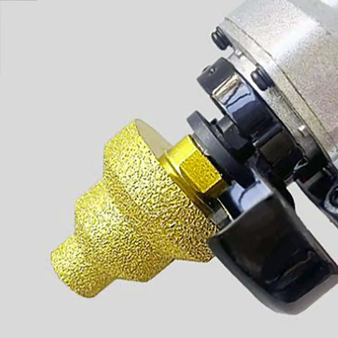 Diamond Brazed Step Drill Bit Set 20mm 35mm 50mm Cone Core Bits for Concrete Tile Marble Gold Finish shown installed on an angle grinder