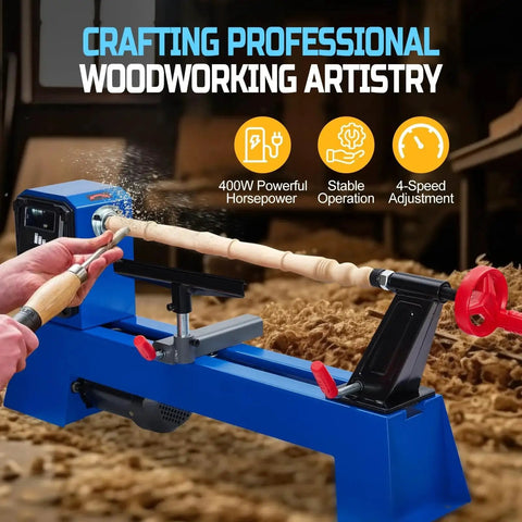 Powerful Benchtop Wood Lathe 14 Inch By 20 Inch Bed With 400W Motor And Four Speed Settings 1040 1480 2130 2980 RPM For Serious Wood Turning And High Speed Sanding And Polishing Of Finished Work