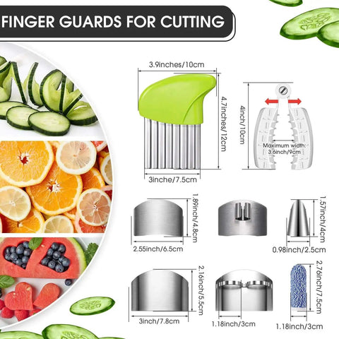 10 Piece Finger Guard Set For Cutting Kitchen Protection With Stainless Steel Finger Protectors, Crinkle Cutter, Slicer Grater, And Finger Cots For Safe Food Prep On Potatoes, Lettuce, Carrots, And Veggies One Size