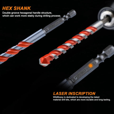 Built To Last Concrete Carbide Drill Bit Set With Hex Shank showing close-up of carbide tips and hexagonal shank design