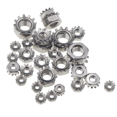 Stainless Steel Keps Nuts With K-Lock Lock Washers And Tooth Washers Hex Nuts Assortment Kit 170 Pieces Sizes 4-40 To 5/16-18 UNC 304/420 Stainless For DIY And Pro Hardware Projects.