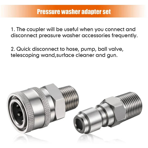 4 Pack 1/4 Inch Pressure Washer Quick Connect Fittings Kit With Male And Female Couplers And Plugs NPT Compatible External Thread Adapters For Easy 1/4 Quick Connect Fits Most NPT Connectors Shimeyao