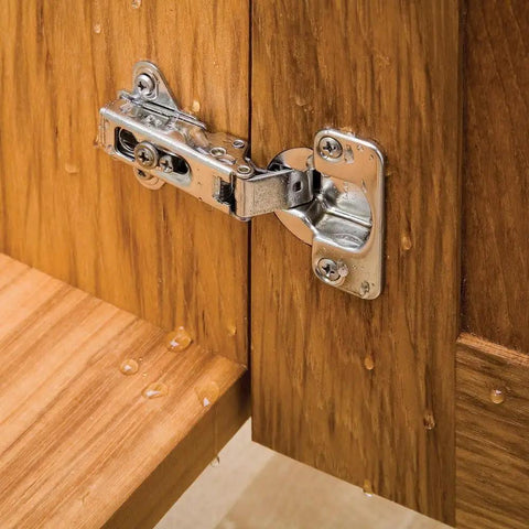 32 Hole Full Overlay Soft Close Cabinet Hinges For Kitchen Cabinets 35 Millimeter 3 Way Adjustable Clip On Plate Brushed Steel Gray Finish installed