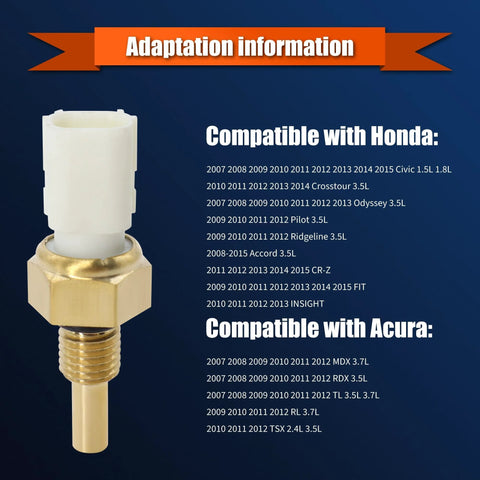 HiSport engine coolant temperature sensor with brass threaded body and white plastic connector, Honda/Acura compatible.