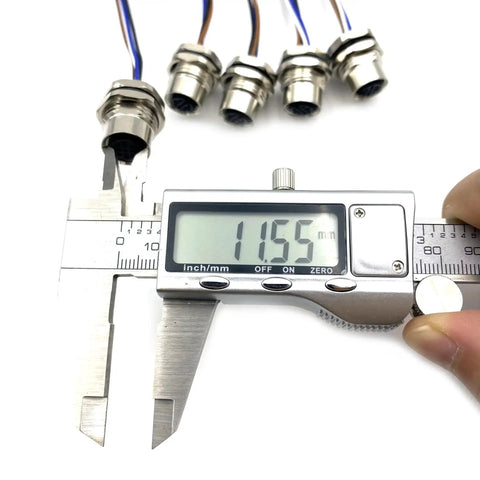 Measuring Two Pack M12 4 Pin A Coded Female Connector Cable 0.5M Front Mount IP67 Waterproof Unshielded Socket with caliper