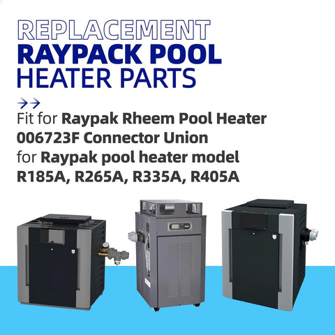 2-pack Replacement Raypack pool heater parts with 2-inch PVC connectors and nuts for Rheem models R185A–R405A