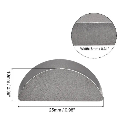 Woodruff Keys Set 20 Pcs 8mm Width X 10mm Height X 25mm Diameter Semicircle Key Stock Carbon Steel Polished Heavy Duty