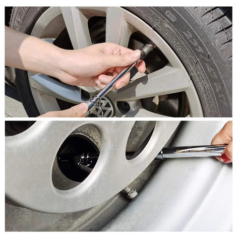 GODESON dual-head tire pressure gauge, chrome body, 10–150 PSI range, pack of 2, used on car tire valve