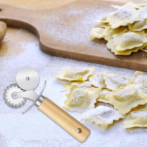 Dual Wheel Pasta Cutter And Ravioli Crimper With Crinkle Wheel And Wooden Handle For Dumplings Dough Noodles Pizza Cookies And Pastry Making The Real Deal For Home Kitchen Use Sibba