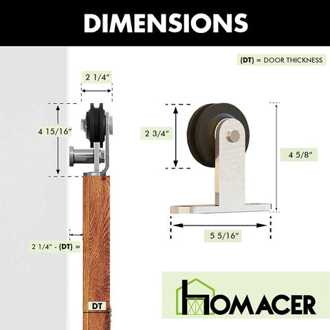 Dimensions of Brushed Nickel Non Bypass Sliding Barn Door Hardware Kit For One Door 7ft Flat Track T Shape Rollers