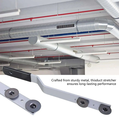 Duct Stretcher Tool For HVAC Installations And Repairs shown with metal sheet ductwork in industrial space