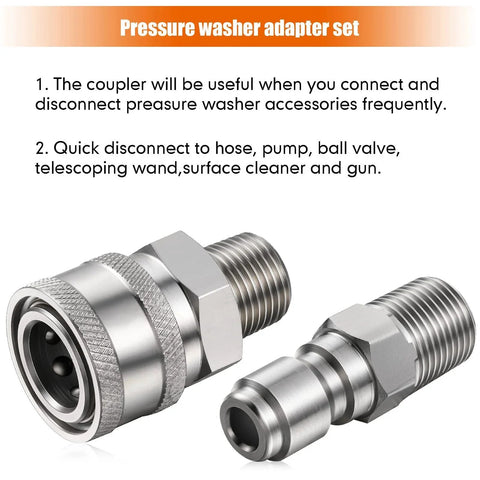 Stainless Steel Quick Connector Kit For Pressure Washers Two Sets NPT Three Eighths Inch Male And Female Adapters