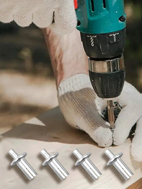 Hammer Drive Expansion Rivets Aluminum Alloy Nail Head 5x9mm being installed into wood with drill, showing durability and corrosion resistance