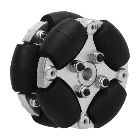 Double Aluminum Omni Wheel 38mm for Robots, featuring metal hubs and durable PU rollers for 360-degree movement, close-up view