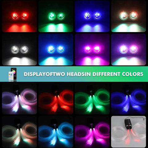 Headliner Star Light Kit With 1200 Pcs 0.03 Inch Fiber Optic Cables showing various RGBW color modes and effects