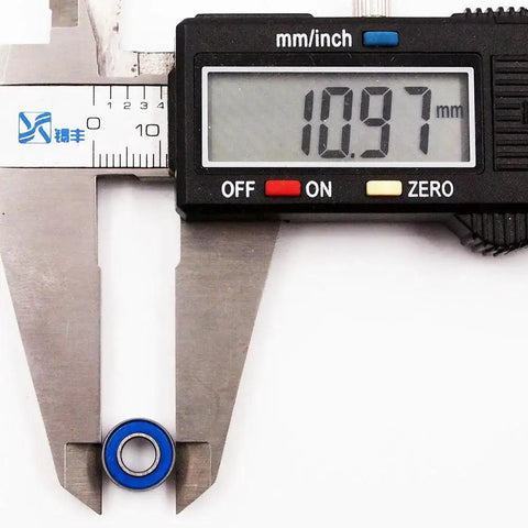 Caliper measuring RC Ball Bearings Kit 5x11x4mm pack of 10 for Traxxas Slash, durable steel, high precision fit for popular RC cars.