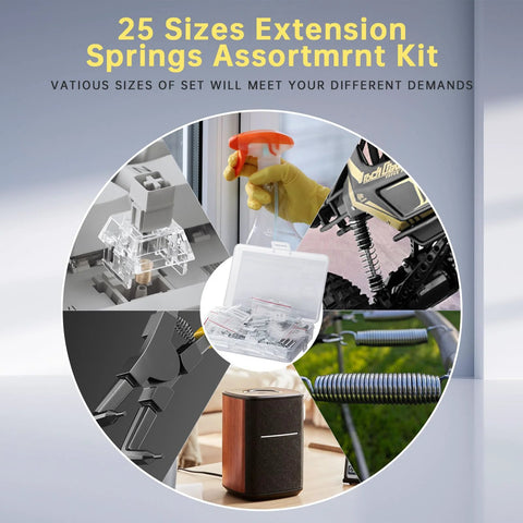 Beesini extension spring kit, 100 pcs in 25 sizes, stainless steel springs, multi-bag home repair set