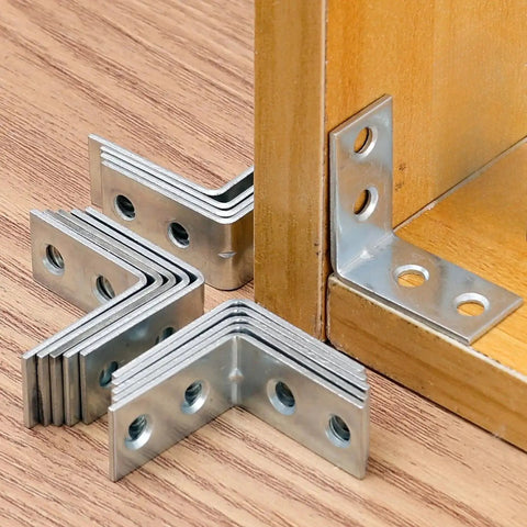10 Pack Right Angle Corner Brackets For Furniture And Cabinets, Iron Joint Fasteners installed on wooden furniture