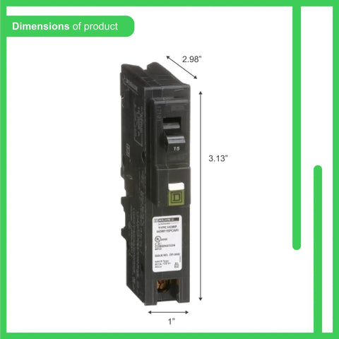 Homeline 15 Amp One Pole Arc Fault Circuit Interrupter CAFI CAFCI 120 Volt AC Breaker With 10kA Breaking Capacity dimensions