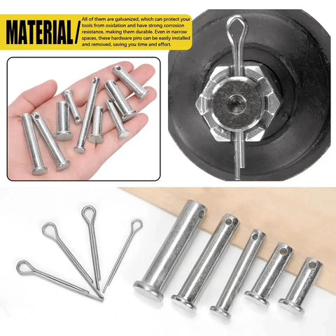 Clevis Pin Kit 51 Single Hole Flat Head Zinc Plated Carbon Steel Pins and Cotter Pins in Plastic Organizer for Garage Use