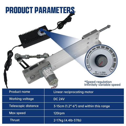 Plug And Play Reciprocating Linear Actuator With 6 Inch Stroke, gear motor, DC24V, with speed control dial detail