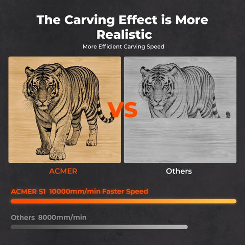 Comparison of tiger engravings on wood using S1 Laser Engraver and another machine. S1 engraver shows more realistic engraving detail.