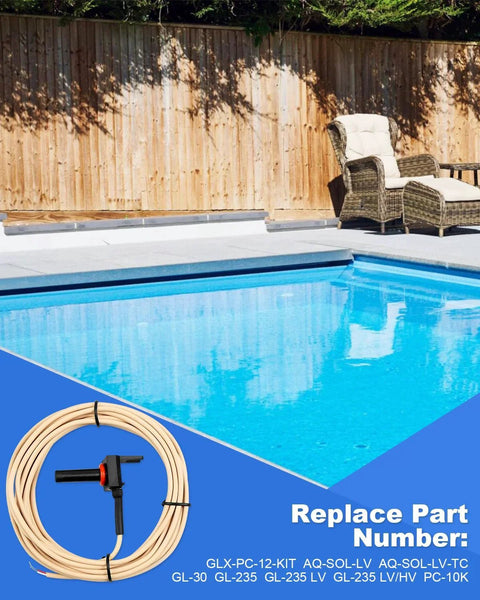 10K Thermistor Temperature Sensor With 15 Foot Cable Plug And Play For Hayward Salt Chlorine Generators AquaLogic ProLogic Compatible Pool Sensor GLX PC 12 KIT Replacement Fits Goldline Control Panels shown by a pool