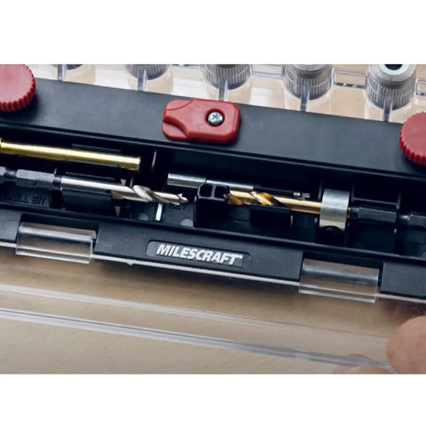 Close-up of Shelf Pin Jig For Cabinets Create One Quarter Inch And Five Millimeter Shelf Holes With 32 Millimeter Spacing Detachable Fence
